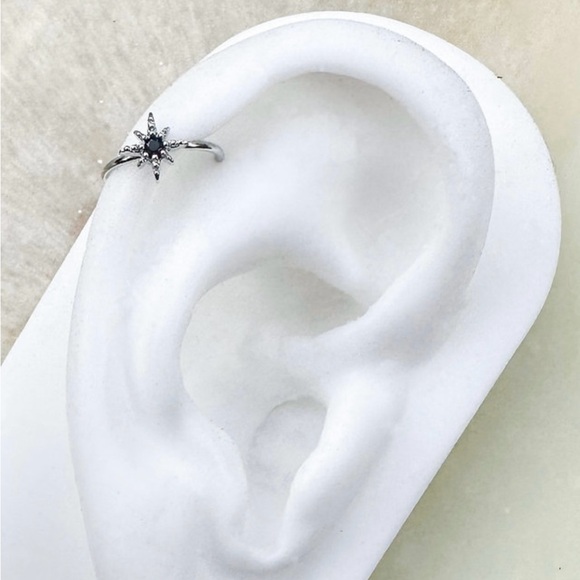 Black Crystal Star Nose Ring Hoop. 20G. - Picture 2 of 5